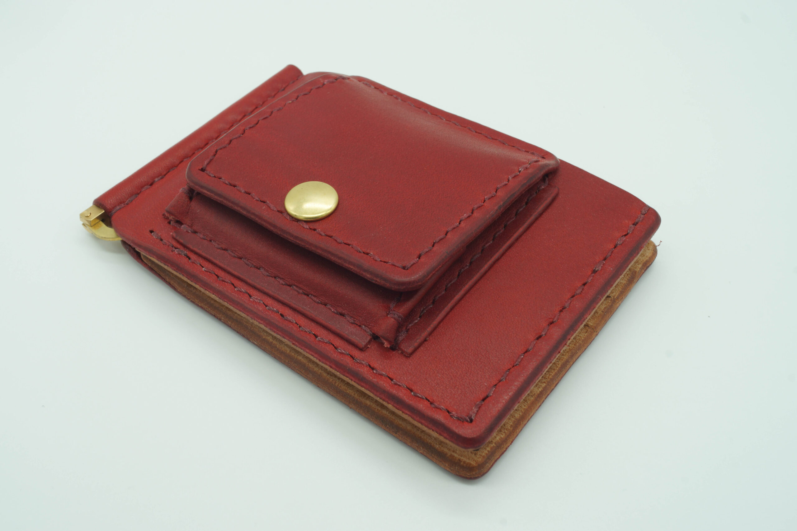 洗練デザインの革製マネークリップ カードホルダー＆コインケース一体型